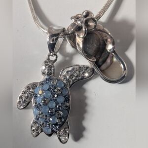 Sterling Silver Turtle And Sandal Pendants Necklace